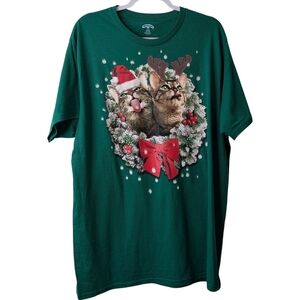 HOLIDAY TIME MEN'S/WOMEN'S WREATH CATS CATCHING SNOWFLAKES T-SHIRT SIZE XL